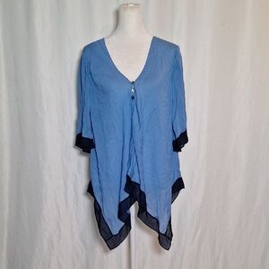 Elizabeth and James Blue Asymmetrical Silk Tunic with 3/4 Sleeves